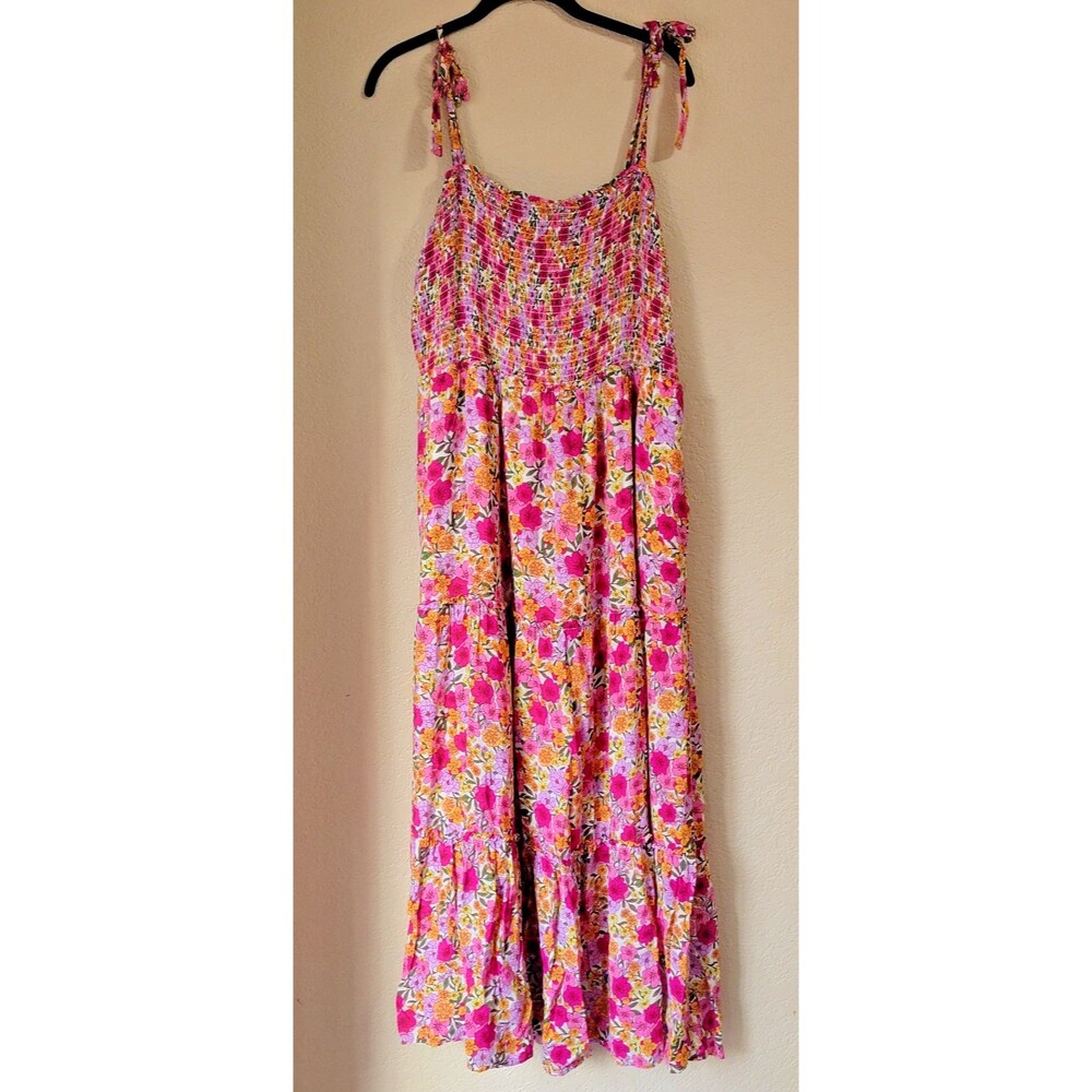 Draper James RSVP Maxi Dress Floral Smocked Tiered Sz XL Summer Pockets Babydoll - Picture 2 of 10